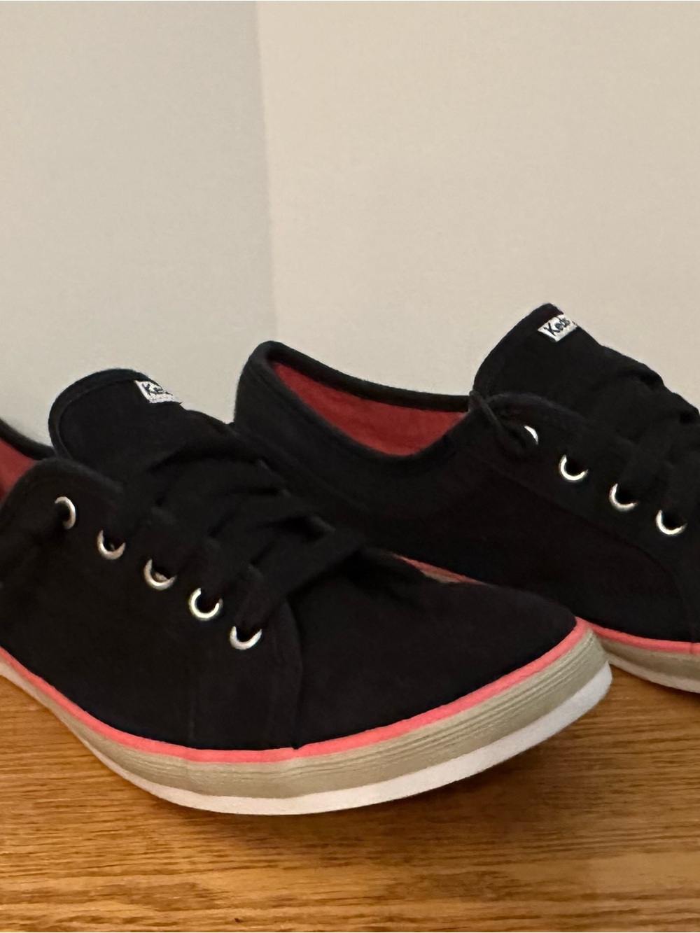 Women’s Size 10 Keds Black Canvas Sneakers with Pink & Grey Accent